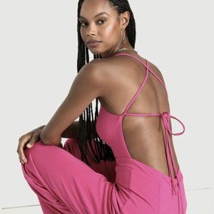 NWOT Lulus Certified Stunner Hot Pink Backless Wide-Leg Jumpsuit